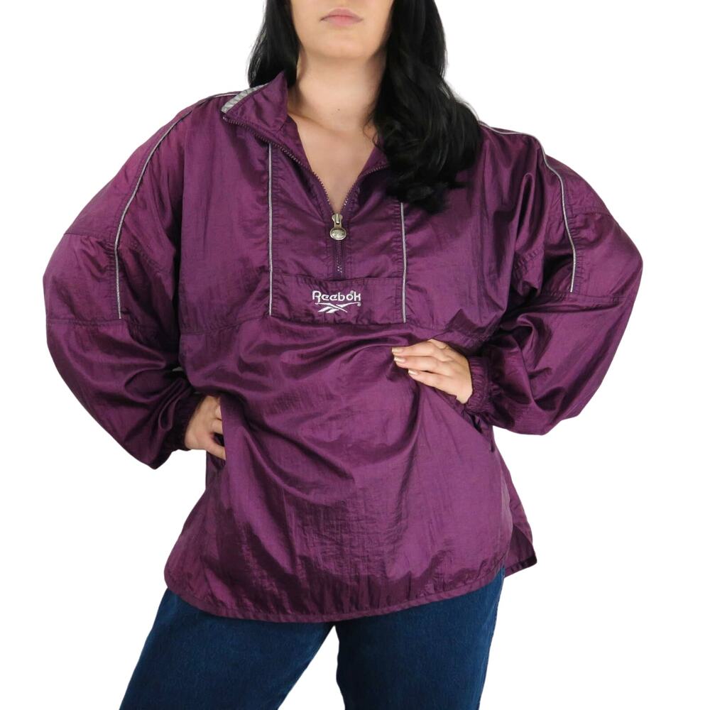 1990s Vintage Reebok Purple Wind Breaker Jacket Retro Streetwear - Picture 5 of 15